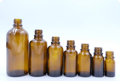 Amber glass dropper bottles in different sizes