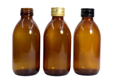Amber glass syrup bottles with screw caps