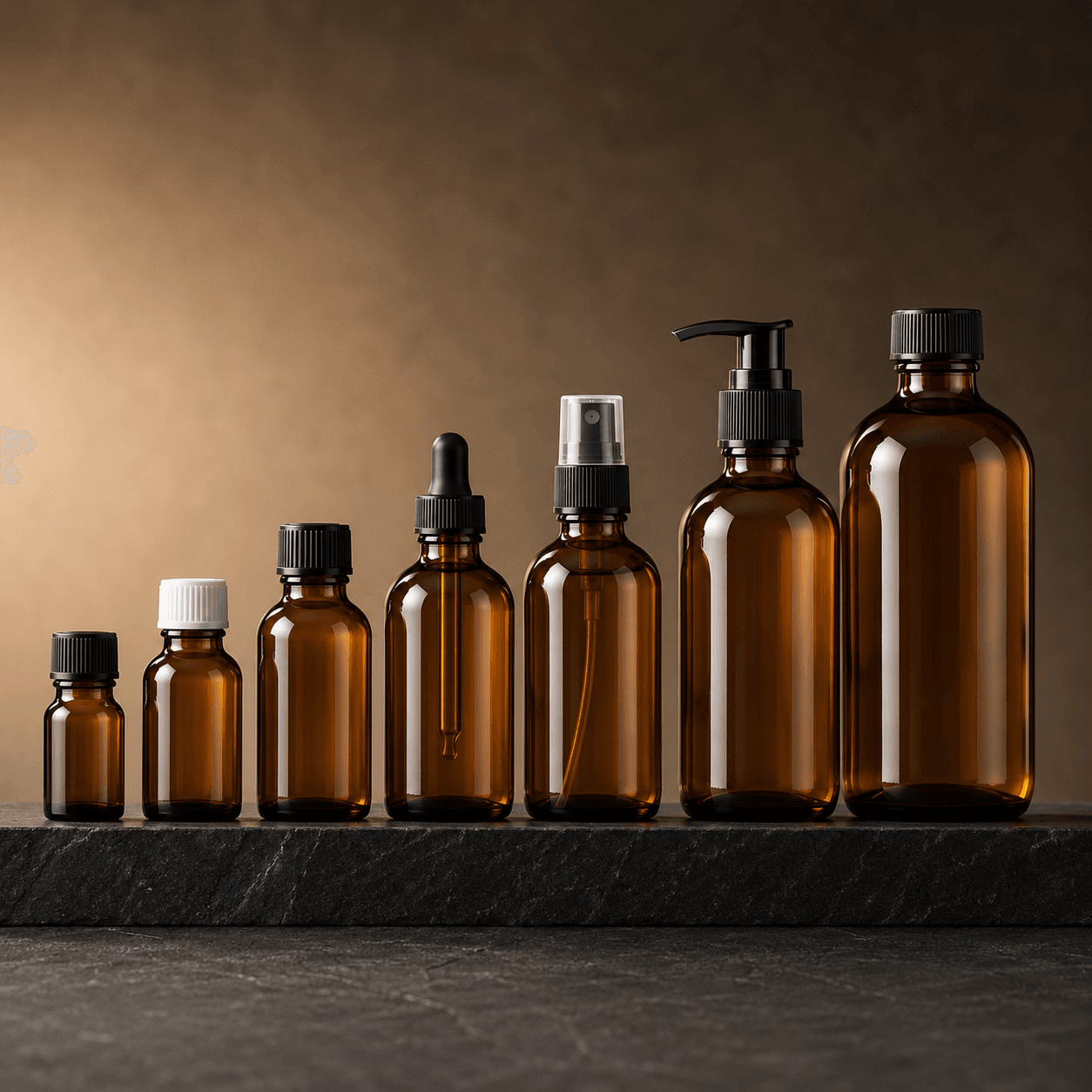 Amber Boston round glass bottles for pharmaceutical, cosmetic and chemical liquids in Libya