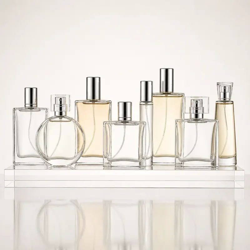 Clear glass perfume bottles in different shapes and sizes for wholesale supply in Libya