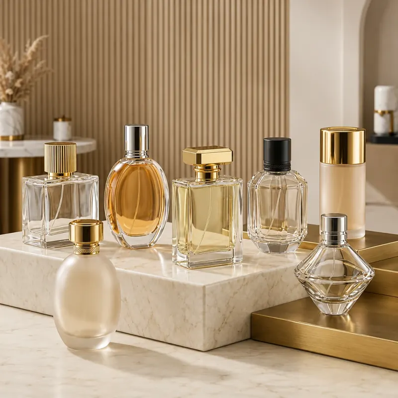 Luxury perfume glass bottles with premium shapes and decorative caps for wholesale supply in Libya