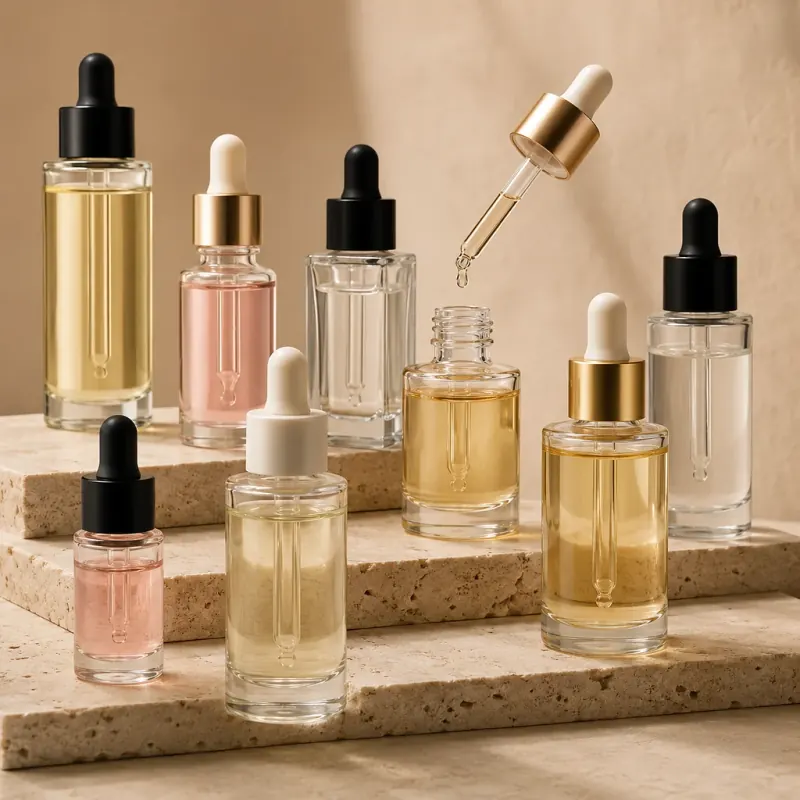 Glass serum dropper bottles with pipette caps for skincare oils and facial treatments in Libya