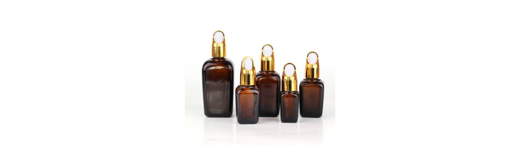 Amber Square Glass Dropper Bottles Export from India