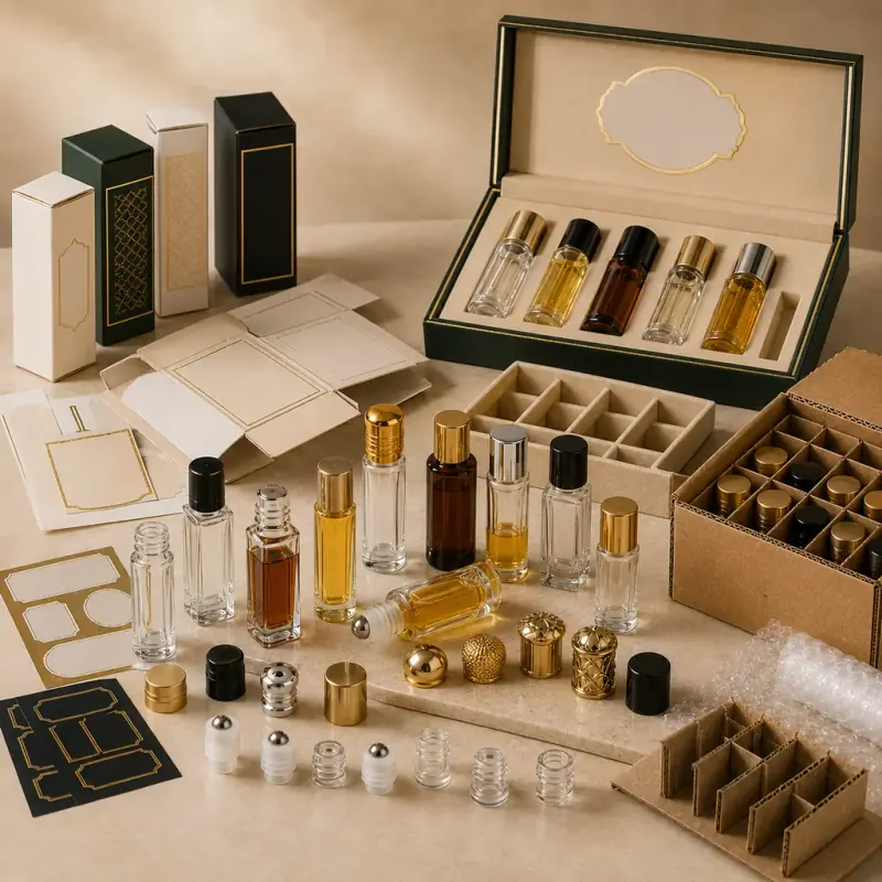 Custom attar bottle packaging with branded boxes for wholesale buyers in Algeria