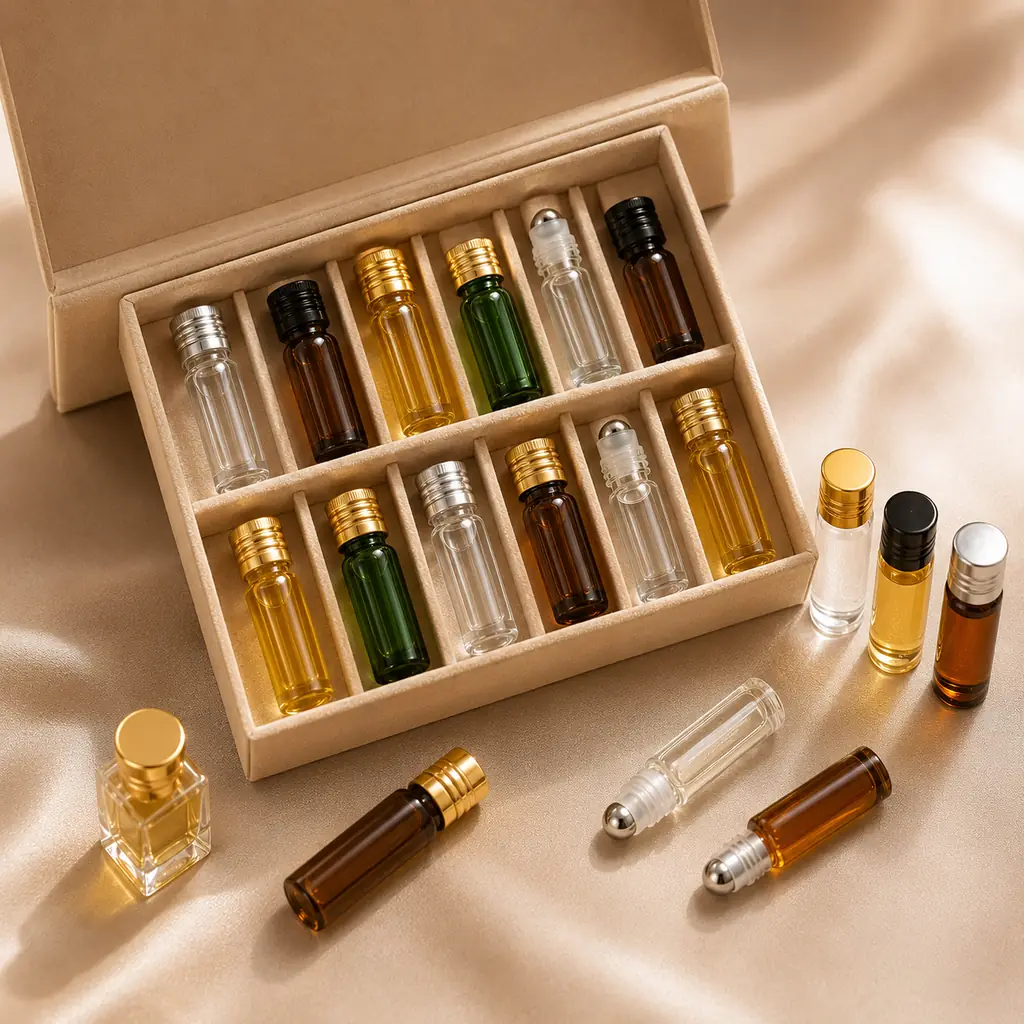 Mini attar bottles for perfume samples and travel-size fragrance packaging in Algeria
