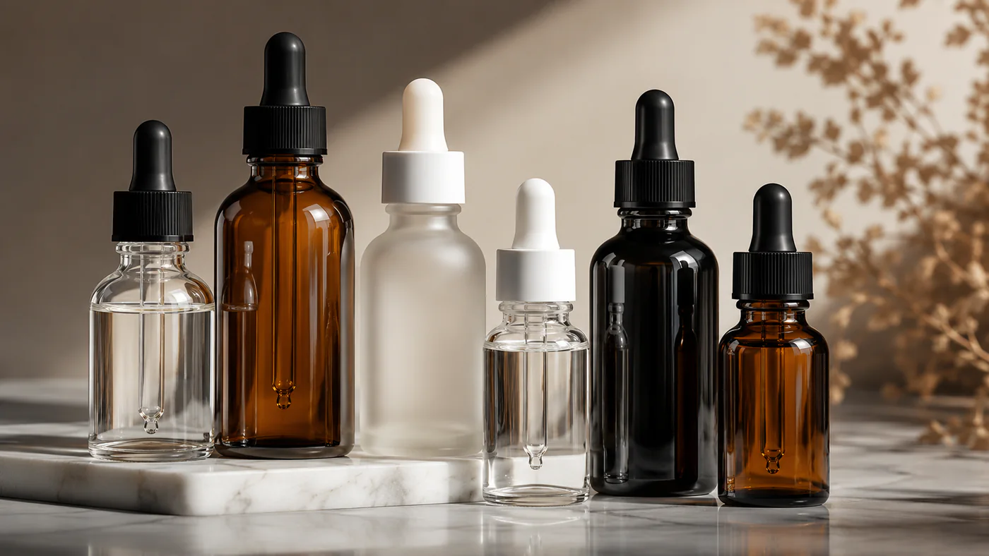 Glass dropper bottles for oils, serums and liquid formulations