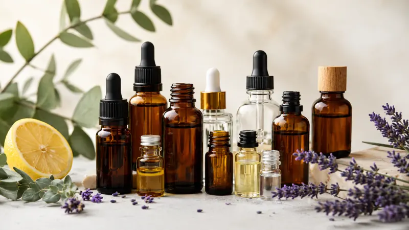 Essential oil glass bottles with dropper and cap options