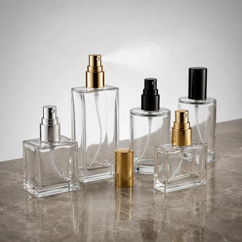 Glass perfume bottles with spray pumps and protective caps for buyers in Libya